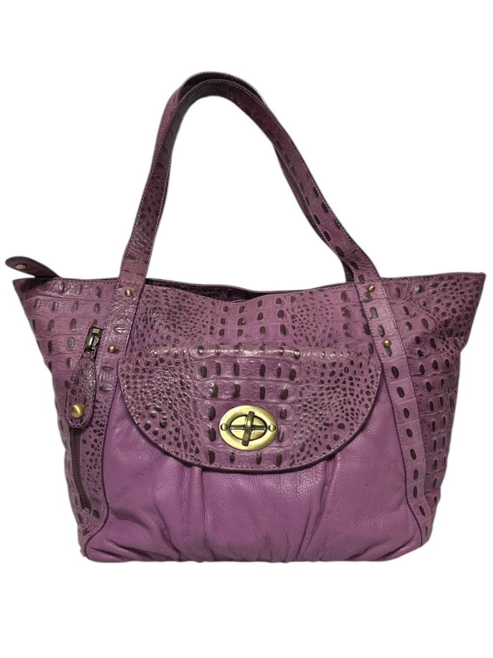Michael Rome Designs Bag Purple Leather Crocodile Embossed Handbag Purse Satchel